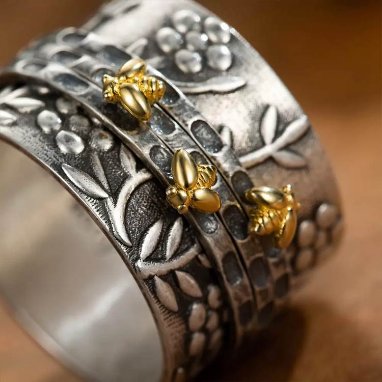 Floral anxiety fidget ring wide band design