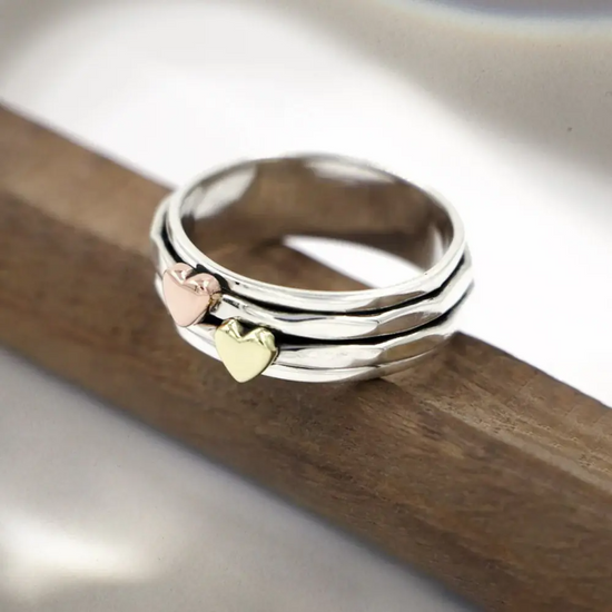 Multi Layer Heart Spinner Ring – Brass Meditation Fidget Ring for Women & Men