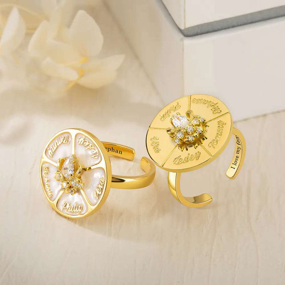 Personalized Name Rotating Ring, Birthstone Ring with Wheel Spinner Band, Anxiety Spinner Ring, Fidget Ring, Gift for Friends/Mother/Family