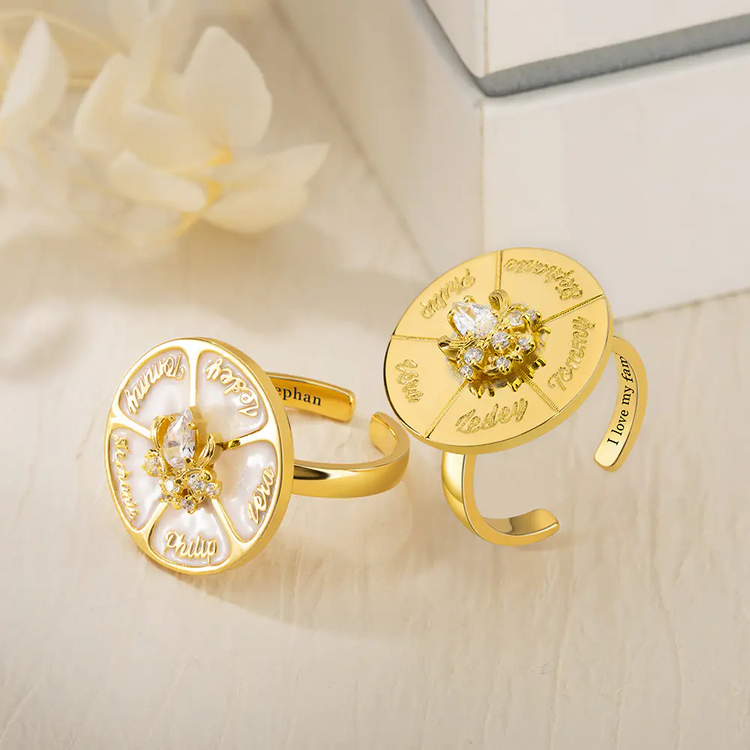 Personalized Name Rotating Ring, Birthstone Ring with Wheel Spinner Band, Anxiety Spinner Ring, Fidget Ring, Gift for Friends/Mother/Family