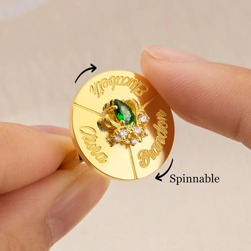 Personalized Name Rotating Ring, Birthstone Ring with Wheel Spinner Band, Anxiety Spinner Ring, Fidget Ring, Gift for Friends/Mother/Family