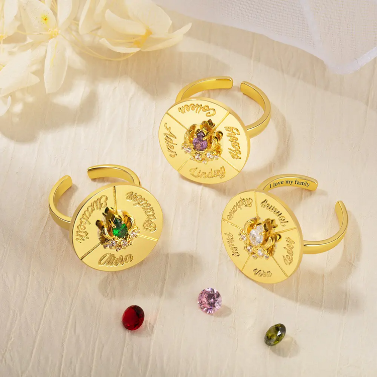 Personalized Name Rotating Ring, Birthstone Ring with Wheel Spinner Band, Anxiety Spinner Ring, Fidget Ring, Gift for Friends/Mother/Family