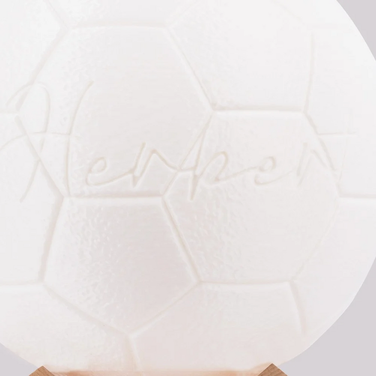 Personalized 3D football LED night light
Custom football lamp with remote control
Acrylic football night light with wooden base
Football themed bedroom decor lamp
Personalized sports LED table lamp close up