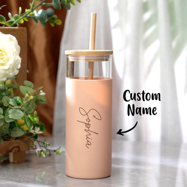 Custom coffee tumbler with wood lid and straw