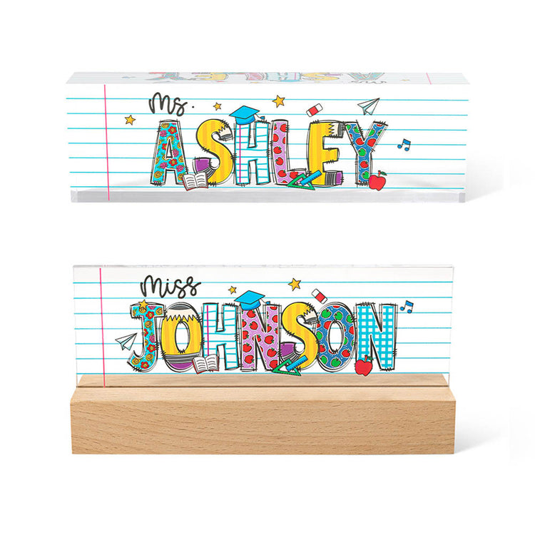 Custom acrylic teacher name plaque with stand