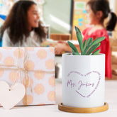 Personalized teacher plant pot with custom name and bamboo tray